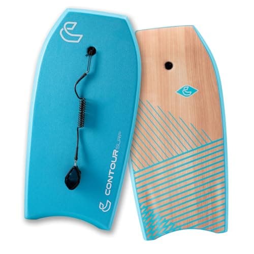 Image of CONTOUR SURF Ripple 39'' Bodyboard Lightweight Durable EPS Core IXPE Deck HDPE Slick Bottom FRP Stringer Crescent Tail Dual Channel Plastic Mesh with Double Stainless Steel Swivel Coiled Wrist Leash
