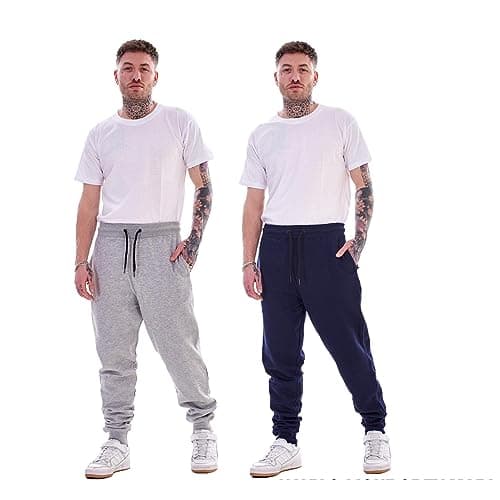 Image of Keanu 2 Pack Regular Fit Mens Joggers - Super Soft Jogging Bottoms with Brushed Fleece Lining - Lounge Pants Gym Joggers - Cotton Rich Blend - Mens Sizes S - 2XL (Navy/Grey Marl Pack, Large)