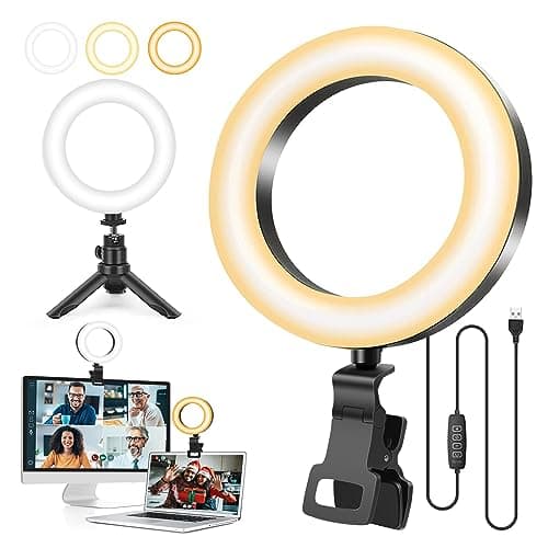 Image of Ring Light with Tripod Stand&Clip Video Calls, Evershop 5" Video Conference Halo Light 3 Light Colors+10 Brightness 360°Rotate Led Ring Light Stand Desk for Makeup PC Zoom Meeting YouTube TiKTok