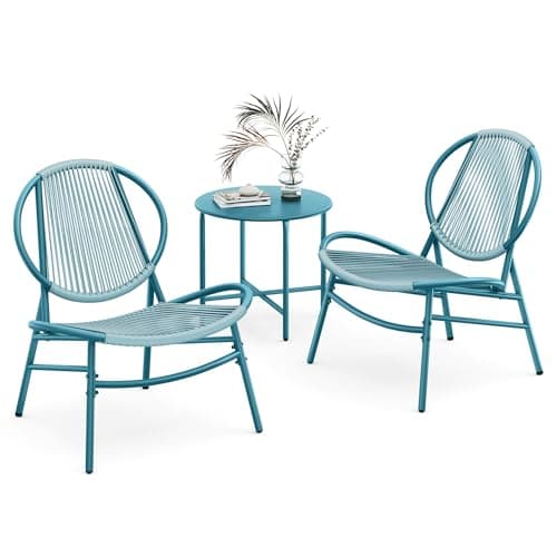 Image of SONGMICS Garden Bistro Set, 3 Pieces, Acapulco Chairs, Outdoor Seating, Side Table and 2 Chairs, Indoor and Outdoor Conversation Set, Balcony Porch, Lake Blue GGF021L01
