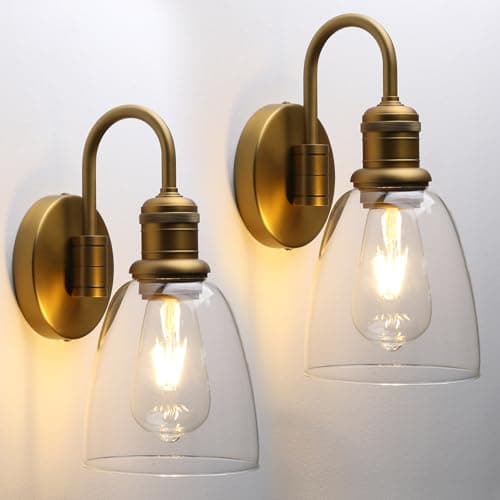Image of Yosoan 2 Sets of Vintage Elegant Glass Sconce Wall Light, Industrial Wall Lamp for Kitchen Bedroom Living Room (Antique Gold)