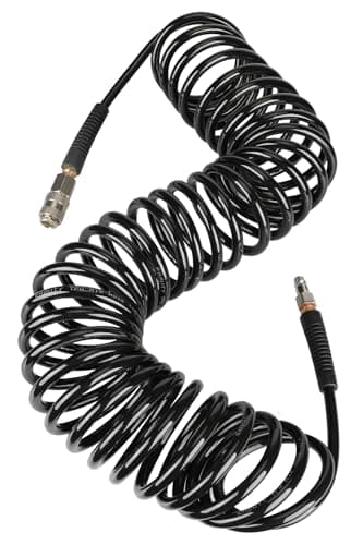 Image of EADUTY Air Compressor Hose, Heavy Duty Polyurethane Recoil Air Hose 1/4" I.D by 10 M Length, 150 PSI Air Compressor Accessories with Bend Restrictors and 1/4" Euro Quick Connect Fittings. Black