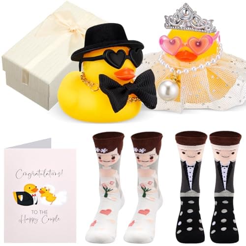 Image of Namalu Mr and Mrs Duck Gift in Box Includes 2 Wedding Dressed Ducks, 2 Pairs Wedding Couple Socks and Greeting Cards Presents for Bride and Groom Funny Engagement Gift (Novel)