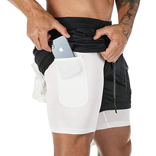 Image of Superora Mens Running Gym 2 in 1 Sports Shorts Breathable Outdoor Workout Training Shorts with Pockets Black