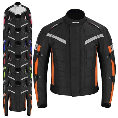 Image of LIMA-MOTO Men’s Motorcycle Jacket 4 Season Cordura Textile Biker Jacket Waterproof Windproof with CE Armor, Air Vents & Removable Thermal Liner (UK, Alpha, L, Regular, Regular, Orange)