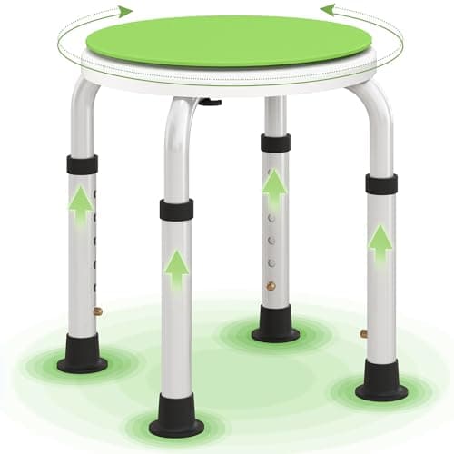 Image of HOMCOM 360° Swivel Seat Bath Shower Stool, Adjustable Height Shower Chair with Aluminium Frame Non-Slip Feet Chair Safe Support Home Assistance, Green