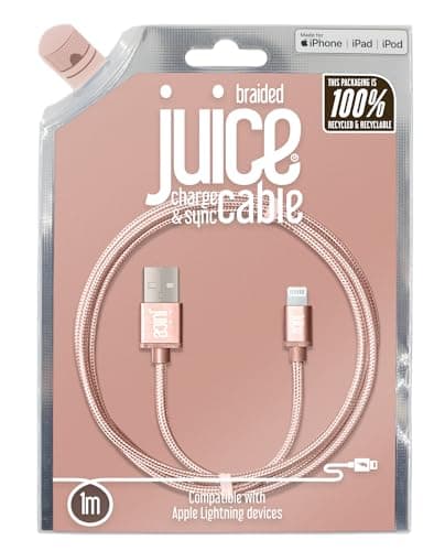 Image of Juice Apple Lightning Cable 1m Braided Rose Gold,iPhone 14, Max, Pro, Plus, iPhone 13, Max, Pro and Mini, iPhone 12, Max, Pro and Mini, iphone 11, Pro, X, Xr, iPhone 8, 7, 6, SE, 5, iPad,