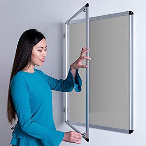 Image of Wonderwall Classic Tamperproof Lockable Noticeboard, 120 x 90 cm, Grey Felt Pinboard, Aluminium Frame with 2 Matching Safety Locks & Keys - Ideal for School, Office, Community Hub