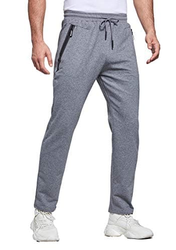 Image of Tansozer Mens Joggers Slim Fit Jogging Bottoms Open Hem Gym Pants Cotton Tracksuit Trousers with Zip Pockets Running Sweatpants (Dark Grey, Large)