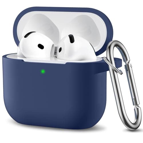 Image of Ouwegaga Compatible for AirPods 4th Generation Case 2024- Full Body Protective Case, Shock-Resistant Silicone Case Cover Compatible with Apple AirPod 4 Case, Front LED Visible, With Carabiner,NavyBlue