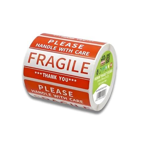 Image of Double Dragon, 500 Labels, 2x3 Inch (50mm x 76 mm), Fragile Handle With Care Sticker, Red Warning Label for Packing Boxes, Strong Adhesive