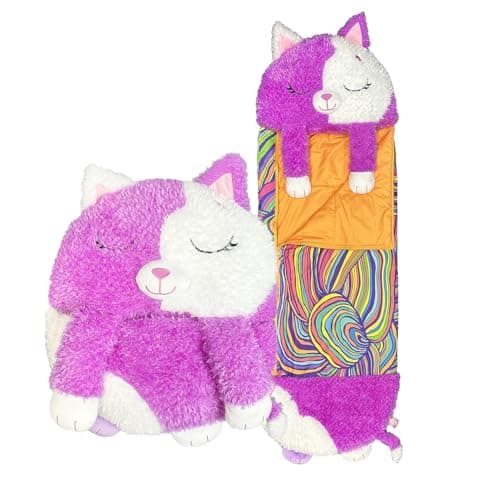 Image of Happy Nappers Kids Sleeping Bag - White Cat Medium Size - Suitable for Children Aged 3 to 6 Years - Plush Toy, Comfy Sleeping Bag & Fluffy Pillow All in One