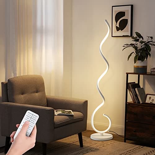 Image of LMiSQ Spiral Floor Lamp 150CM 48W Modern Standing 3-Color Temperature Dimmable Timing Corner with Foot Button Switch Reading for Living Room Indoor Remote Control Tall Metal Based, White