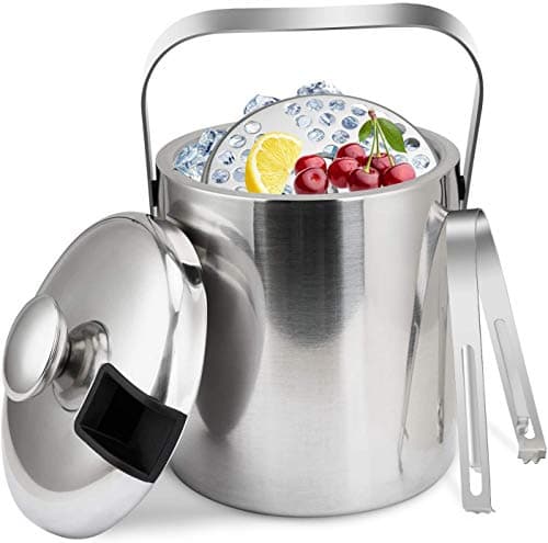 Image of Ice Bucket with Lid, Double Wall Insulated Ice Bucket with Strainer and Ice Tong, Stainless Steel Silver, Perfect for BBQs, Parties, Bars, Clubs, Restaurants