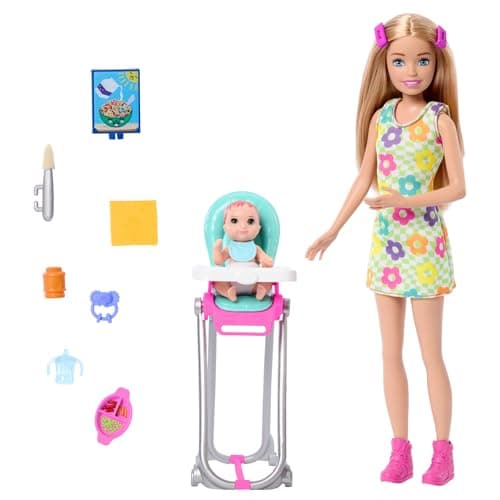Image of Barbie Skipper Doll & Playset with Accessories, Babysitting Set Themed to Mealtime, Color-change Toy Play, HTK35