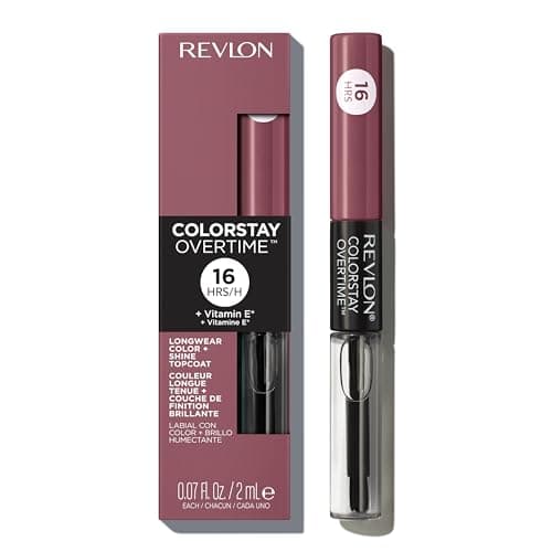 Image of Revlon Colorstay Overtime Lipcolour, Dual Ended Longwearing Liquid Lipstick with Clear Lip Gloss, with Vitamin E in Plum/Berry, Everlasting Rum (370)
