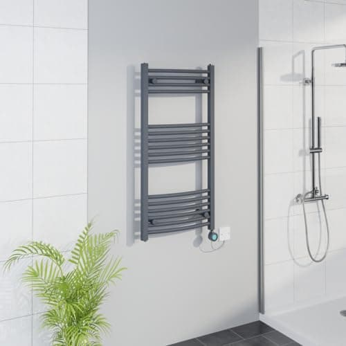 Image of Warmehaus Smart WiFi Thermostatic Electric Bathroom Curved Heated Towel Rail Warmer Radiator with Timer 1000x500mm - Anthracite