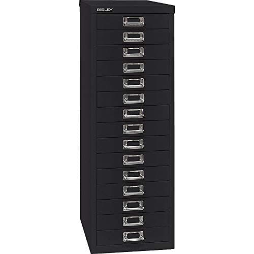 Image of Bisley MultiDrawer, 39 Series, DIN A4, 15 Drawers, Metal, 633 Black, 38 x 27.9 x 86 cm