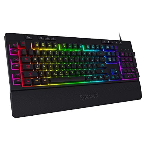 Image of Redragon K512 Shiva RGB Backlit Membrane Gaming Keyboard US-Layout with Multimedia Keys, Linear Mechanical-Feel Switch, 6 Extra On-Board Macro Keys, Dedicated Media Control, Detachable Wrist Rest