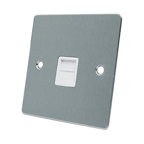 Image of AET FSCTELSWH Satin Chrome Flat Telephone Slave BT Phone Secondary Extension Socket with White Insert