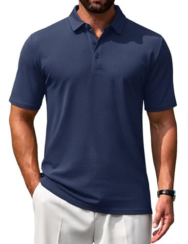 Image of TACVASEN Mens Polo Shirts Golf Short Sleeve Tops Summer Classic Casual Collared Wicking Cotton Shirt with Button Navy,3XL