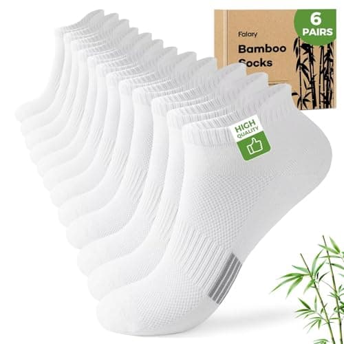 Image of FALARY 6 Pairs Trainer Socks for Men 9-12 Bamboo Ankle Socks Women White Ladies UK Short Sports Cotton Breathable Seamless Summer Moisture Wicking Soft Running Gym Thin Athletic Low Cut Anti-Blister