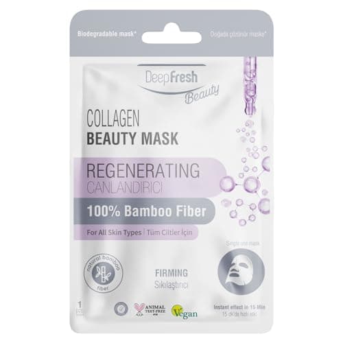 Image of Deep Fresh Beauty Face Masks, Hyaluronic Acid, Collagen, Zinc Oxide, Aloe Vera, Vitamin C, Ginseng & Rice, 100% Bamboo Fibre, Anti-aging, 24 Count (24 Pcs, Collagen)