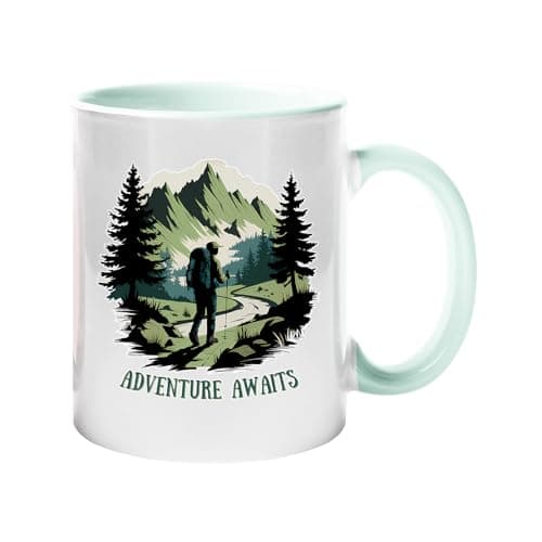 Image of Excudo Trade LTD Adventure Awaits Color Mug Scenic Hiking Coffee Cup with Mountain Trail Design Motivational Gift for Backpackers Campers Nature Explorers and Outdoor Lovers Color Ceramic Mug - Lime