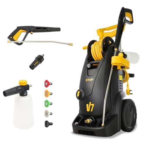 Image of V-TUF Professional Pressure Washer V 7, Pressure: max. 195Bar, Flow Rate: 7.2L/min, Weight: 18kg,10M Hose Reel, easy-pull trigger, metal lance, snow foam bottle, 5 quick-release nozzles