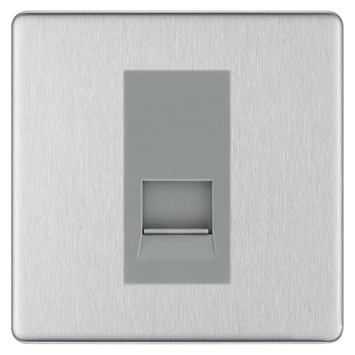 Image of BG Screwless Brushed Steel Single Secondary Telephone Socket, Screw Terminal - Grey Insert