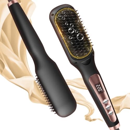 Image of Hair Straightener Brush, Jooayou Fast Heating Hair Straightening Brush for Women, Ionic Portable Hot Brush Heated Styling Hairbrush with 6 Temp Settings for Smooth Frizz-Free Hair Styling (Black)