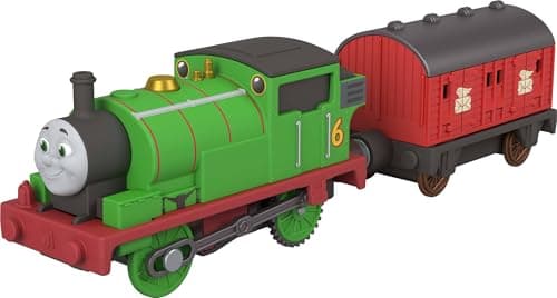 Image of Thomas & Friends by Fisher-Price Motorized Toy Train, Battery-Powered Percy Engine & Mail Car, Classic Characters from the Series​, JLL46