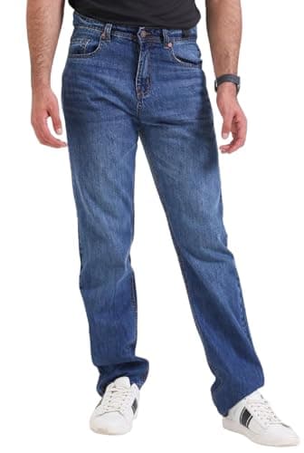 Image of Rock Rivet Mens Jeans Straight Leg Regular Fit Pants Comfort Stretch Classic Denim UK All Waist and Sizes (UK, Waist & Inseam, 38, 34, Blue)