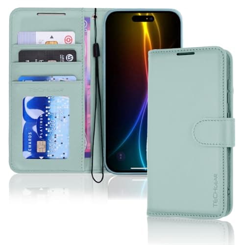 Image of TECHGEAR iPhone Air Leather Wallet Case with RFID Blocking, Flip Cover with Card Holder, Kickstand, Wrist Strap, Magnetic Closure - Green PU Leather for iPhone Air 6.5"