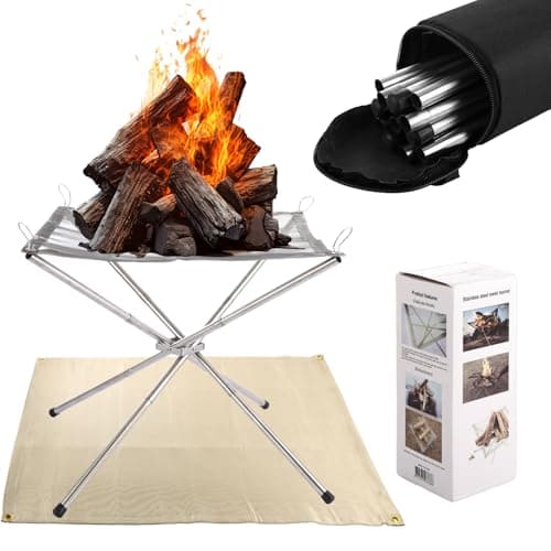 Image of AKOLAFE Portable Fire Pit for Camping 41x41x36cm Outdoor Fire Pit Large Folding Camping Firepit Stainless Steel Firepits with Mat for BBQ, Backyard, Patio, Garden