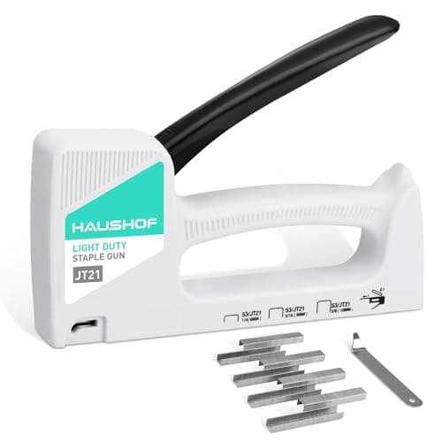 Image of HAUSHOF Upholstery Staple Gun Kit Type 53 Light Duty Stapler with 800 Staples and Staple Remover for Wood Fabric DIY and Home Decoration