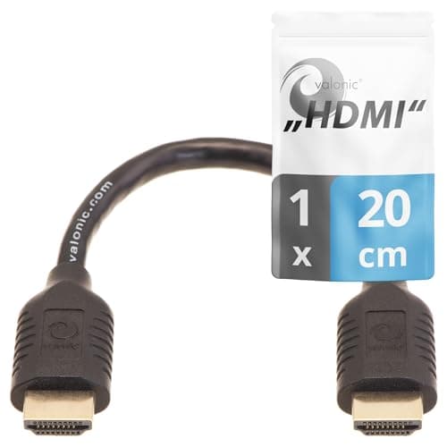 Image of valonic short HDMI cable - 20cm, 4k, Full HD, ARC, high speed, ultra HD, ethernet - for TV, PS5, XBOX, 30 AWG, black, 0.2m