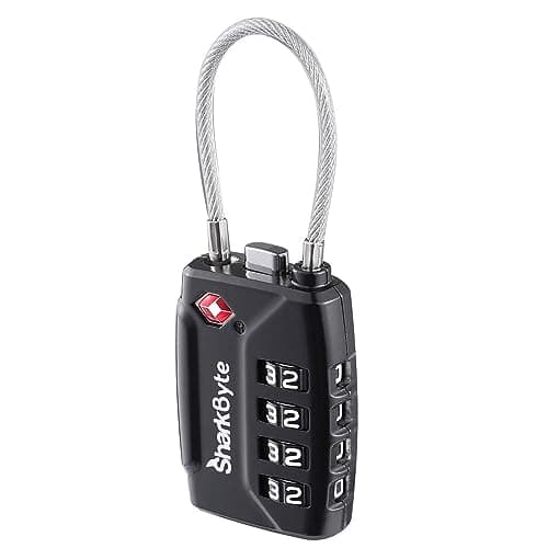 Image of SharkByte TSA Suitcase Locks - 4-Dial Security Travel Combination Padlock, Flexible Wire Cable Travel Lock for Suitcases Luggage Case Travel Bag Gym Locker Code Small Padlock (Pack of 1)