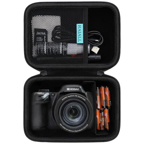 Image of RAIALL Camera Case for Kodak PIXPRO AZ405/AZ425/AZ255/AZ401/AZ528 Digital Camera, Vlogging Camera Hard Carrying Case Protective Travel Bag, Mesh Pocket for Battery, SD Card and USB Cable, Black