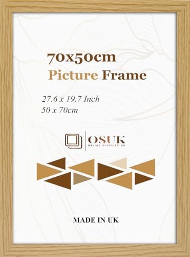 Image of OSUK Limited 50x70 cm Oak Poster Frame - Large Oak Picture Frames 28 x 20 Inch (70cm x 50cm) - 500 x 700mm Wooden Frames With Safe Perspex Front & Wall Mounting