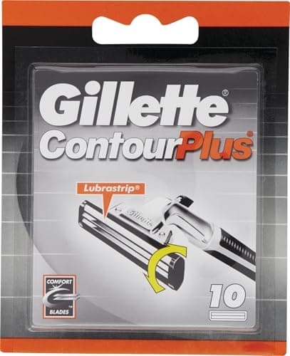 Image of Gillette Contour Plus Razor Blades Men, Pack of 10 Razor Blade Refills with Lubrastrip & Comfort System, 10 Count (Pack of 1)