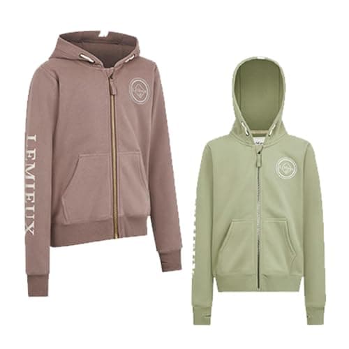 Image of LeMieux Young Rider Heidi Hoodie - Soft Brushed Back Fleece - Hand Feel Sueded Fabric - Kangaroo Pocket - Ribbed Cuffs and Hem - Full Length Zip - Walnut - 7-8 Years