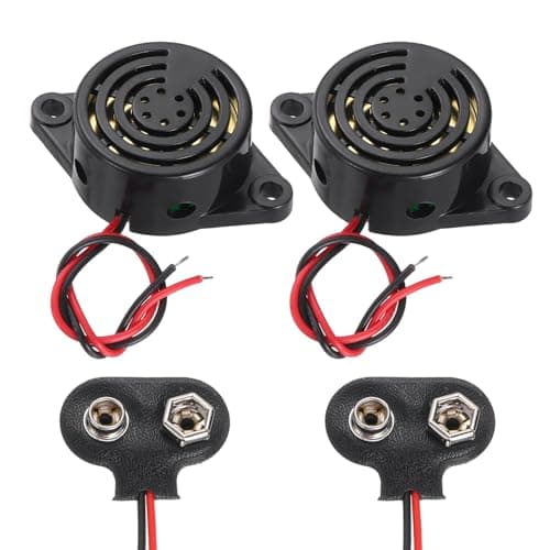 Image of sourcing map 2Pcs DC3-24V 100dB 3100Hz Electronic Piezo Buzzer Alarm Sounder Active Continuous Beep Sound with 9V t Type Battery Connector for Motorcycle Golf Car t Vehicles Car Alarm, Black
