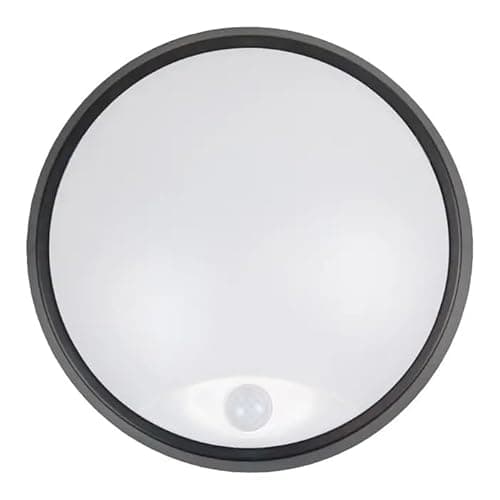 Image of Bright Source Outdoor LED Circle Bulkhead, Black, IP44, 10W, 1000lm, Black, PIR Motion Sensor, Adjustable Light Colour 3000K 4000K 6000K