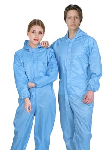 Image of 1 Pack ESD Anti-Static Hooded Coverall, Breathable Full Body Workwear, Unisex for Electronics, Cleanroom & Food Industry, Blue, XXXXXL