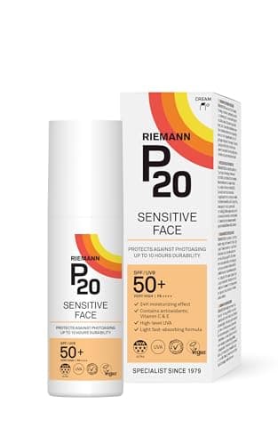 Image of RIEMANN P20 Sensitive FACE SPF50+ UV Protection Cream, 50 Grams | Non Greasy Highly Effective Protects Face from UV Radiation |Sun Protection Factor 50+ | Wear under Make Up