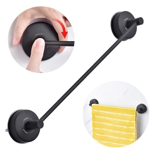 Image of YOHOM Suction Towel Rail Bathroom 42.8 CM Vacuum Hand Towel Holder Stainless Steel Suction Cup Tea Towel Rack Kitchen Single Shower Towel Bar Wall Mounted Towel Hanger No Drilling (17-Inch) Black