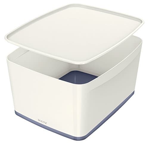Image of Leitz Large MyBox with Lid, Storage Box for Home and Office, High Gloss Plastic,18 Litre, A4, White/Grey