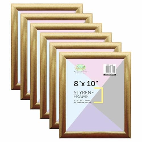 Image of M1SS Set of 6 - Gold 8" x 10" Picture Frame with Styrene front Gallery Picture Frames Sleek Design Multiple Pictures, Portrait or Landscape Orientation for Desk Wedding décor Wall Decoration (Gold)