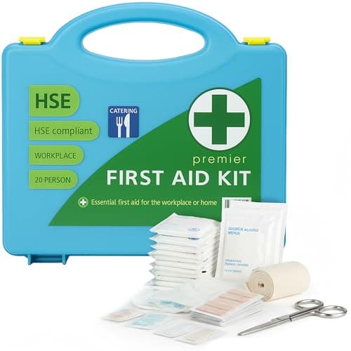 Image of HSE Catering Premier First Aid Kit 1–20 Person – Compact, Compliant Workplace Kit for Office, Shop, Warehouse with Complete Essential Supplies